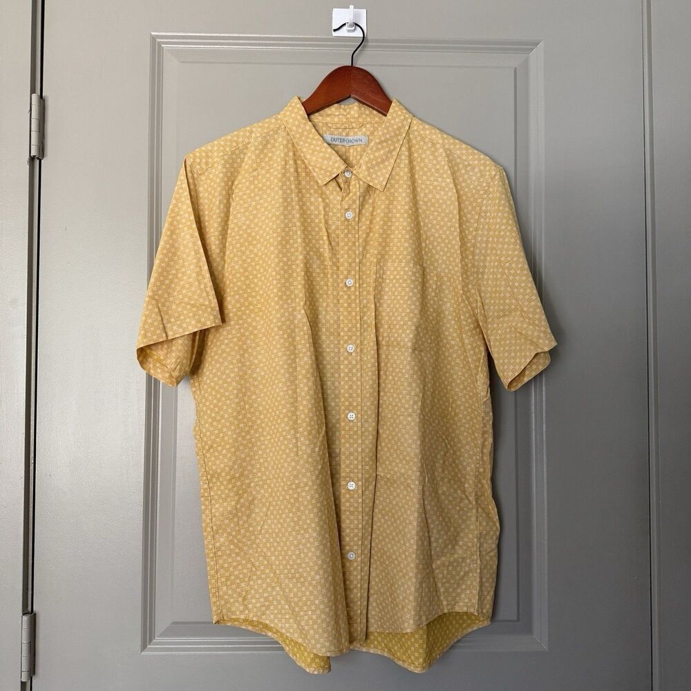 Outerknown Organic Cotton Hemp Shirt Mens XL Yellow Geometric Print Button-Up